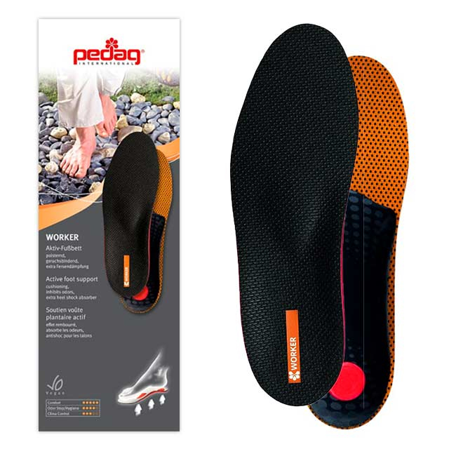Pedag WORKER Orthotic Insoles For Outdoors – Semi-Rigid Arch, Metatarsal & Heel Pad, Men's Size