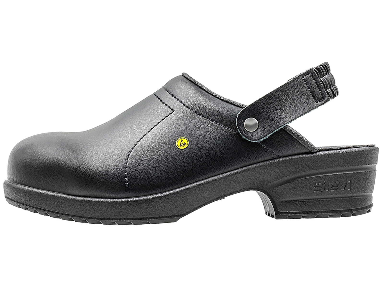 Sivukuva: ammattijalkine, musta väri, ergonominen muotoilu.