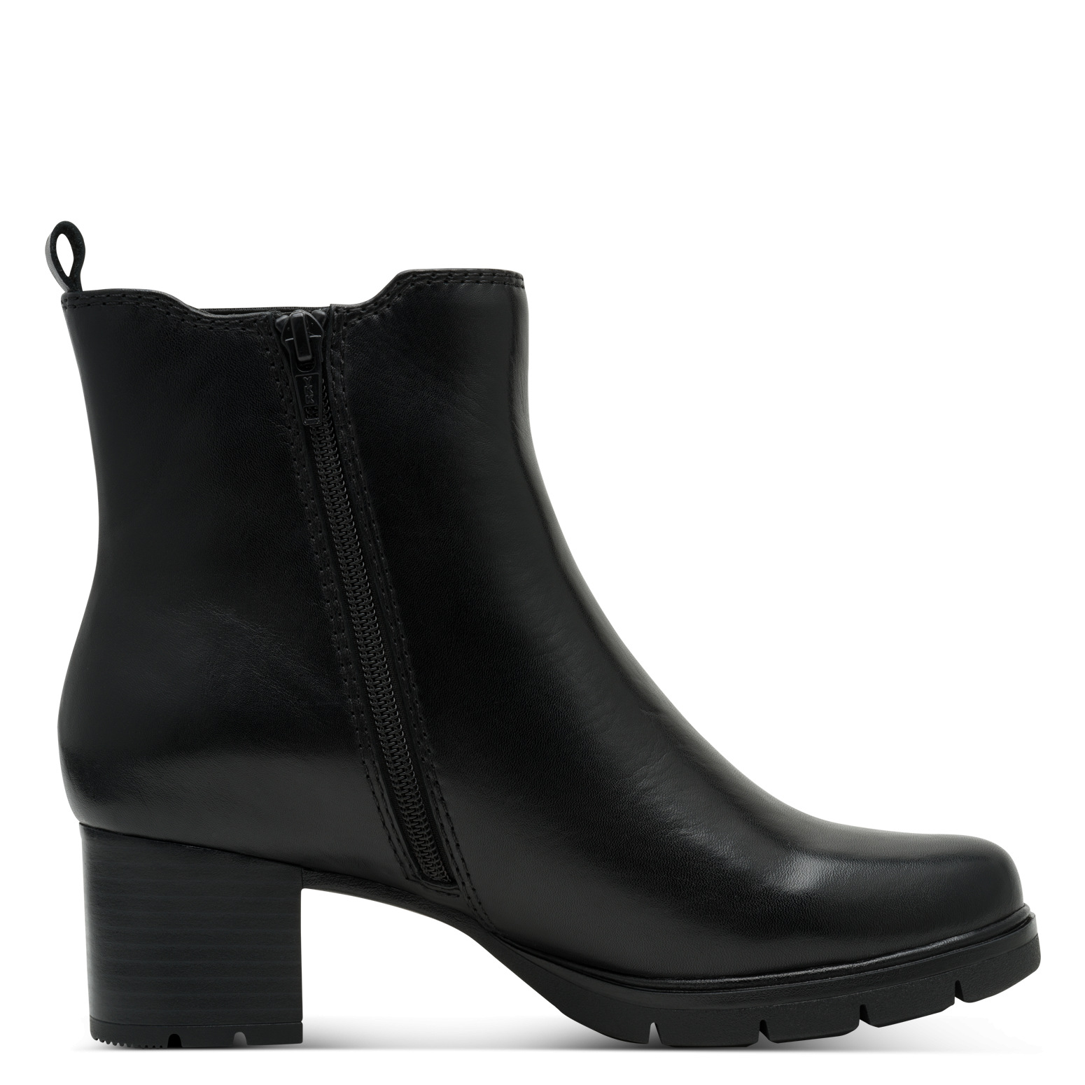 Jana 8-25730-45-001 naisten mustat nilkkurit pintanahkaa, noin 5 cm korko.