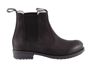 Shepherd Sanna mustat nahkaiset chelsea-bootsit, sivukuva lampaannahkavuorella.