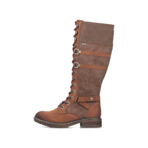 Rieker 94732-25 Brown Multi naisten tall boot sivulta katsottuna, vedenhylkivä ja lämmin.