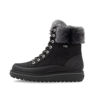 Remonte D0U78-03 mustat talvinilkkurit sivunäkymä pinnoitetulla nahalla, keinonahalla ja tekstiilillä