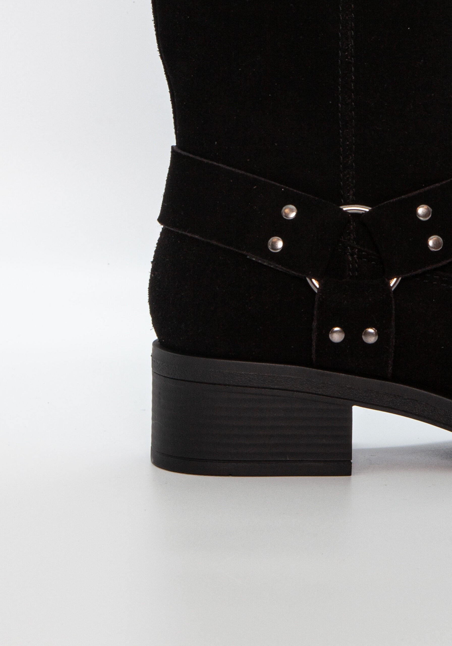 Läheltä kuva Duffy Rivoli Sette BLACK nilkkureiden mokkanahasta, vetoketjusta ja nauhoituksesta