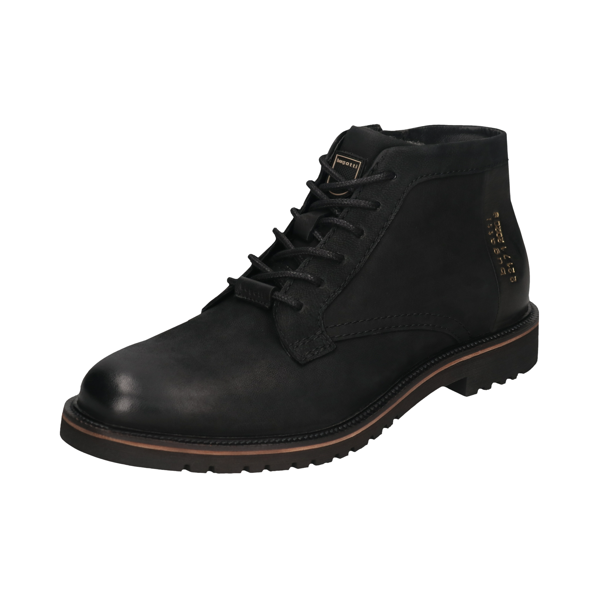 Bugatti Leather Lace Up Boots etunäkymä musta.