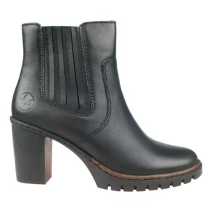 Sivuvaade: tyylikäs tolppakorko ja nahka/synteettinen yhdistelmä.